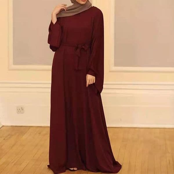 (437) Customized Loose Large Size Belted Solid Color Mid-length Dress