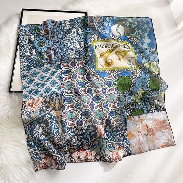 Morris blue silk floss square scarf --836502