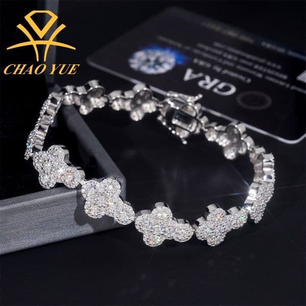 Hot selling 13mm fashionable 925 silver vvs vs moissanite cross bracelet hip-hop mens and womens fashion jewelry