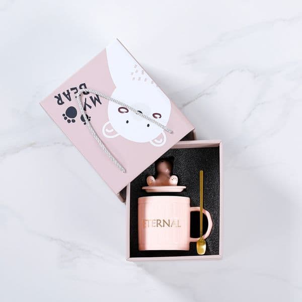 12oz ceramic coffee mug cute animal tea cup with lid spoon gift box for home office