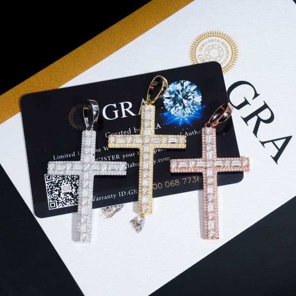 Moissanite Cross Pendant Necklace Stylish HipHop Jewelry with VVS Morganite Accent S25924