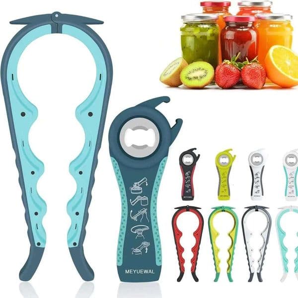 Jar Opener, 4 in 1 Multi Function Can Bottle Opener Kit with Silicone Handle Easy to Use for Children, Elderly and Arthri