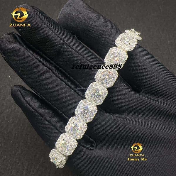 Bulk Stock Fashion 10MM Sterg Sier Iced Out Hip Hop Jewelry VVS Moissanite Dia Cut Cluster Tennis Bracelet