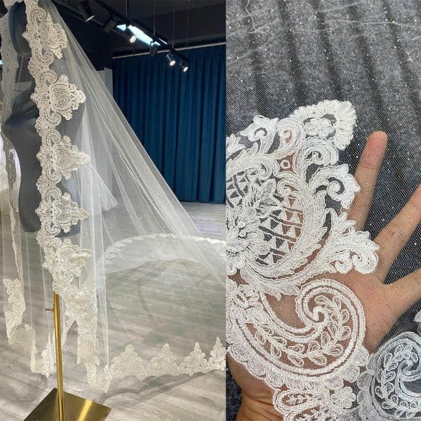 Elegant Lace 3 Meters Wedding Veil White Ivory Champagne Cathedral Bridal Veil Luxury Glitter Wedding Accessories