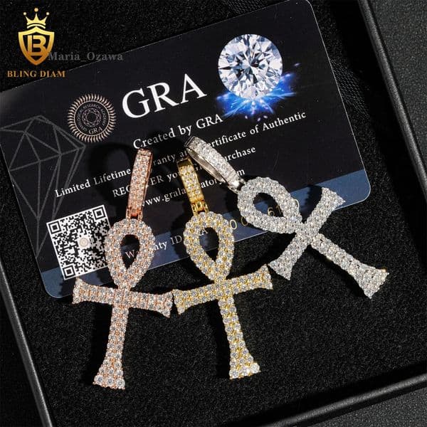 925 Sterling Silver 1.1/1.9mm Moissanite Cross Pendant Hip-hop D Color Diamond Pendant Women Men Pass Tester Cuban/Tennis Chain