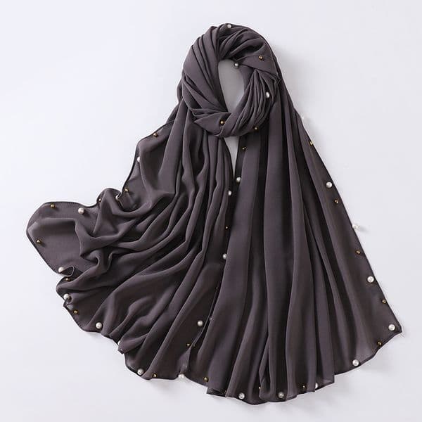 11018 Pearl scarf ladies headband chiffon cover headscarf solid color fashion solid color chiffon nail