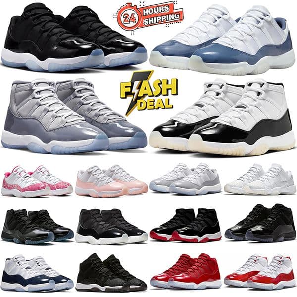 11s Designer Unisex Basketball Shoes Mens Athletic Running Shoes White Gray White Red Black White 11 High and Low Women's 11s Sneakers Retro basketball shoes