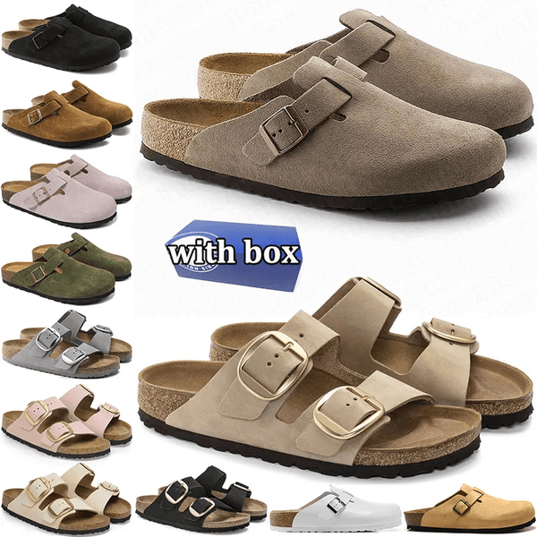 With box men women slippers designer clogs mens stylish sandals slides outdoor slipper comfortable clog pink taupe suede leather shoes