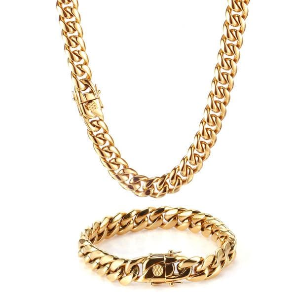 6-10mm Wide Miami Cuban Link Chain For Women 316L Stainless Steel Plated 14K Gold Chains High Polished Punk Cuban Link Bracelet Mens Christmas Jewelry woman Gift