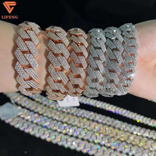 2024 New Arrival Fashion Jewelry Popular S925 High Quality Hand Setting Iced Out VVS Moissanite Hiphop Cuban Chain Mens Necklace