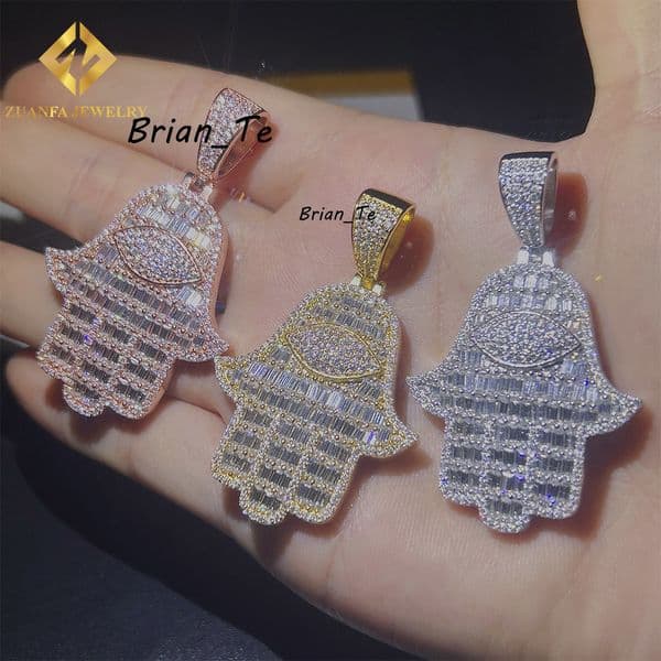Buagette Hamsa Pendant Fine Jewelry Hot Sale Ready to Ship Pass Diamond Tester GRA VVS Moissanite Diamond Iced Out Pendant