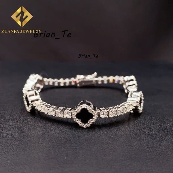 NEW ARRIVALS Bracelet Jewelry 3mm Iced Out Moissanite 925 Silver Tennis Four-leaf Clover Bracelet Hip Hop Jewelry Unisex