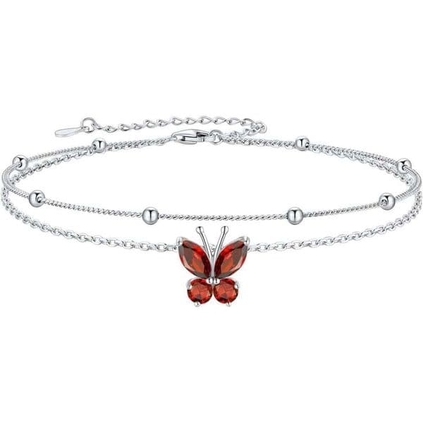 for Women Cute Butterfly Jewelry Sterg Sier Anklets Waterproof Summer Beach Foot Bracelet January to December Birthstone Anklet 22-27cm
