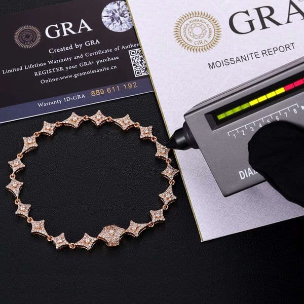 Summer Luxury Mens Jewelry 7.4mm 925 Sterling Silver VVS1 Moissanite Iced Out Shuriken Link Bracelet Anklet for Men Lady
