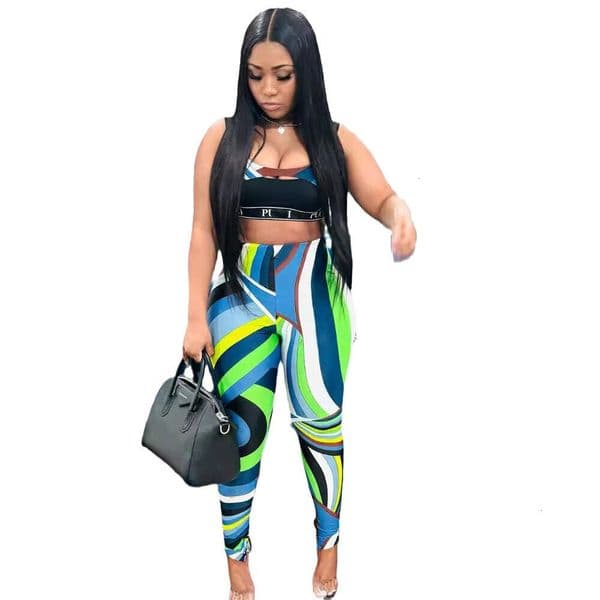 2026 Summer Designer Tracksuit Printed Two Piece Set Women Beach Vacation Colorful 2Pcs Yoga Sets Sexy Sleeveless Tank Top High Waist Pants