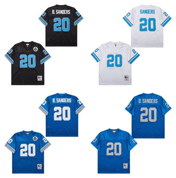Barry Sanders Lions Throwback Football Jersey Blue White Black Size S-3XL