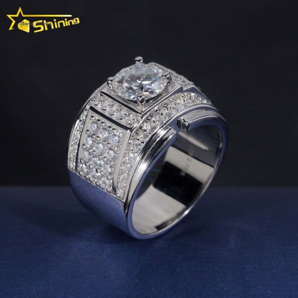 Factory Custom Luxury Jewelry 925 Silver VVS Diamond Hip Hop Moissanite Iced Out Ring for Men