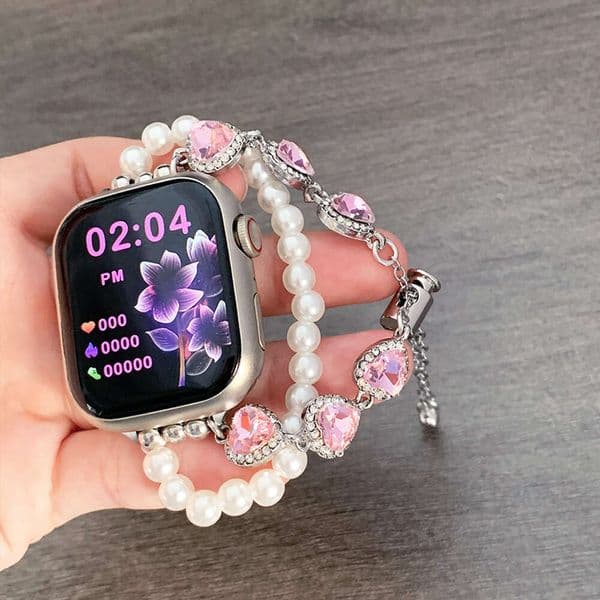 Love bracelet with pearl strap suitable for Xiaomi 8pro/Redmi 4/Huawei Fit3/Apple Watch 9-1 generation