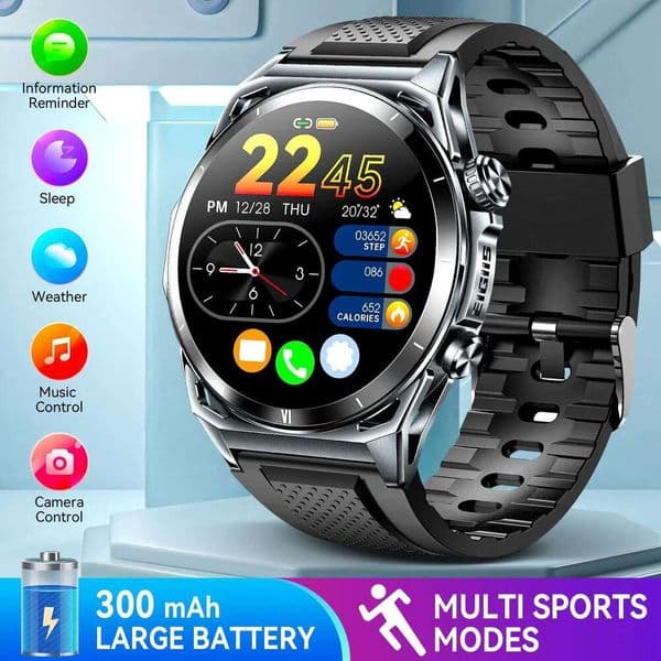 EIGIIS New Smart KE6 1.43" AMOLED Display Men Black Sports Watch KE Series Bluetooth Call Health Monitor IP68 Waterproof