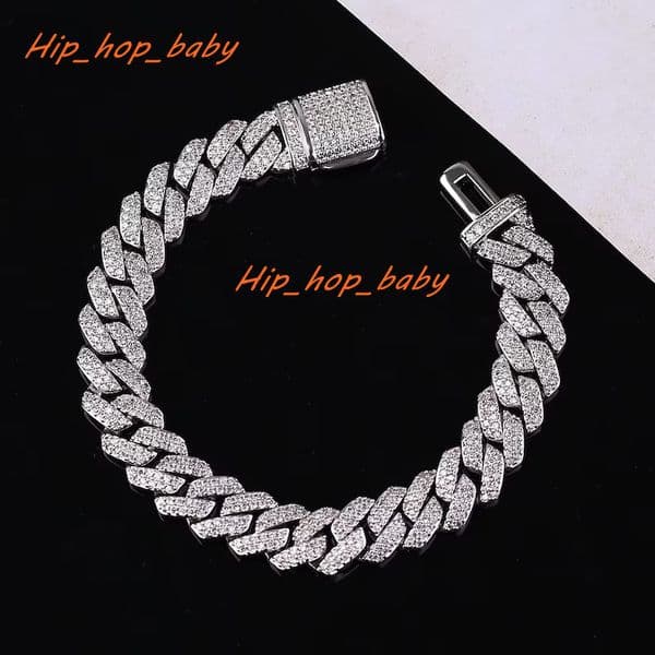 8MM Cuban Link Bracelet Hiphop Sparkling Bling 925 Sterling Silver VVS Moissanite Cuban Link Chain