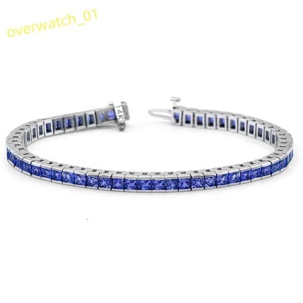 7.5 3*3mm 925 Sterling Silver Tennis Bracelet Blue Sapphire Fine Tennis Bracelet for Women