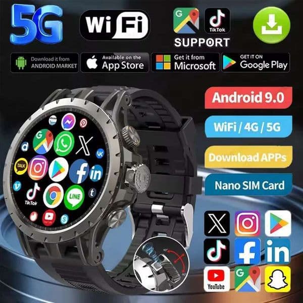 5G Full Netcom Android 9.0 4G Smart Watch 466*466 Amoled 1.43'' Screen Display GPS WIFI HD Video Call 5MP Camera Smartwatch Man