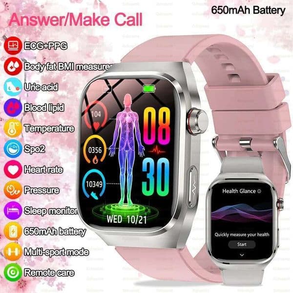 2025 New ECG Smart Watch Women BT Call Heart Rate Blood lipids Uric acid Health Monit Watches AI Voice 650mAh Sports Smartwatch
