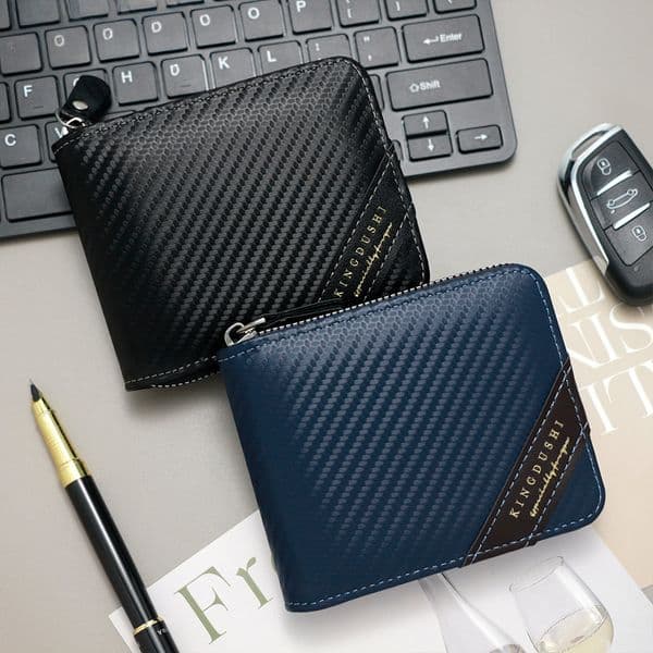 Fashion Carbon Fiber Men's Short Wallet TLXT Three Folding Pages Men's Small Coin Wallet for Men Card Wallet