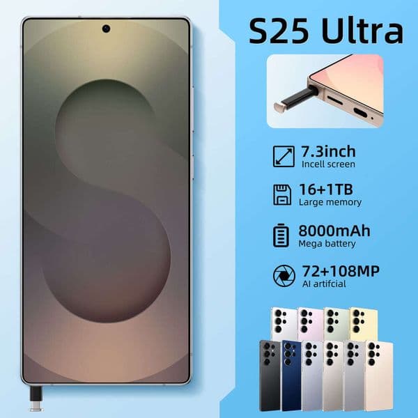 New S25 Ultra 6.75 screen built-in pen 4+64G true 4G Android 12 smartphone display 72MP+108MP camera