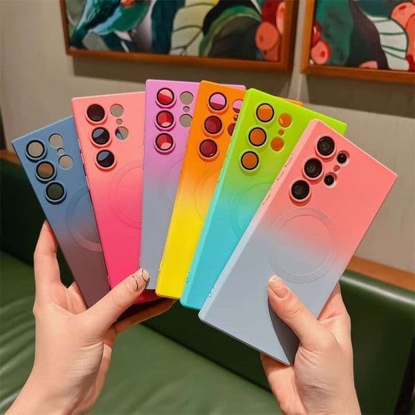 Suitable for Samsung S25Ultra phone case dual color gradient metallic paint magnetic suction s24+all inclusive lens film protective cover