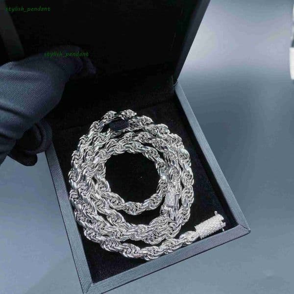 Twisted Chains Plated White 14k Gold Mens Hip Pop Diamond Iced Custom Necklace Sterling Silver 925 6mm Vvs Moissanite Rope Chain