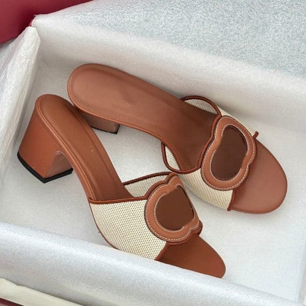 Classic Color Matching Summer High Heel Mules Luxury Designer Round Toe Open Toe Chic Heel Sandals Fashionable Elegant All-Match Outwear dress Sandals Size 34-42