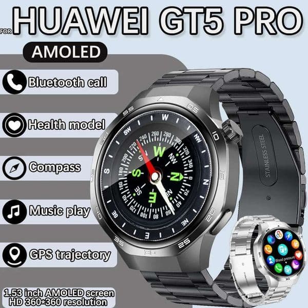 2025 New GT5 PRO Smart Men Watch AMOLED HD Screen GPS Trectory NFC Bluetooth Call Heart Rate Compass SmartWatches Women