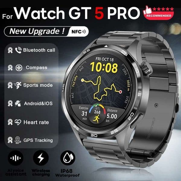 GT5 Pro NFC High-end Business Smart Men's AMOLED HD Screen Heart Rate Bluetooth Call GPS Sports Smartwatch Men Watch 4 PRO