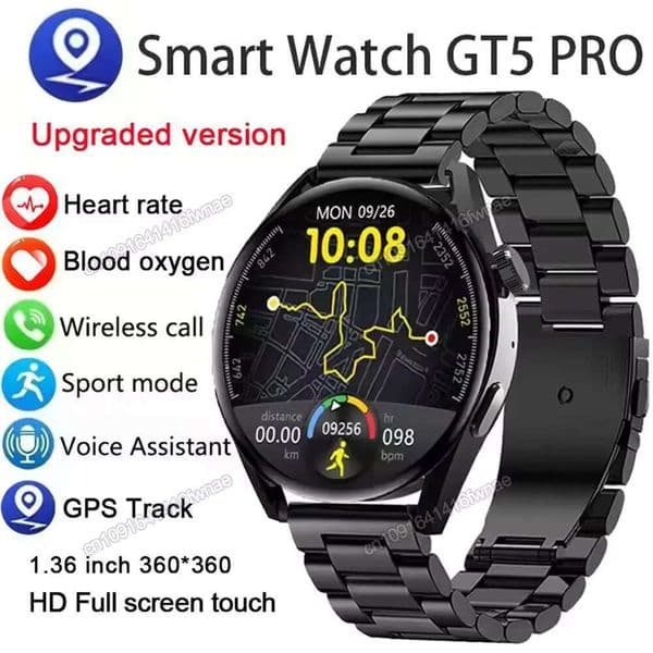GT5 PRO Smart Men Watch 5 Pro AMOLED HD Screen Bluetooth Call GPS Tracker NFC Heart Rate Waterproof SmartWatches 2025 New
