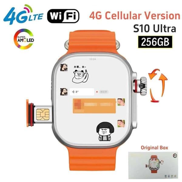 32+256GB 4G Smart Watch Android System With 2.2 inch Screen 800W Camera WiFi GPS 4g SIM card S10 Ultra Smartwatch For Men