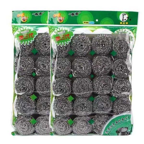 40Pcs/Set Kitchen Stainless Steel Wool Wire Ball Brush Scouring Pads Cleaning Brush Pot Scrubber Cleaner Scrub Rust Remover Bowl Dish Pan Scourer