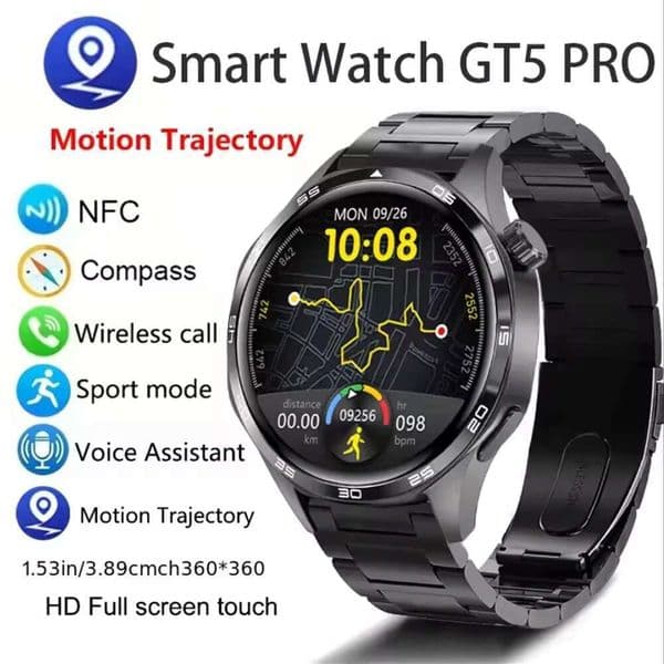 GT5 PRO Smart Men Watch 5 Pro AMOLED HD Screen Bluetooth Call GPS Trectory NFC Heart Rate Compass SmartWatches 2025 New