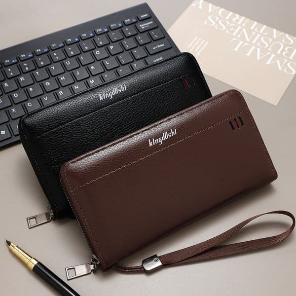Vintage Fashion Pebbled Men's Long Wallet TLXT Clutch Bag Large Capacity Multi-card Change Purse Wallet Mobile Phone Bag for Men