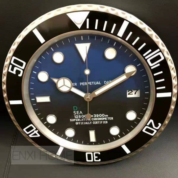 USA Deep Sea Design Luxury Clock Metal Wall Watch Gradient Blue Mute Sweeping Hands Quartz Reloj De Pared Housewarming Gift Luminous 13 5 inch AA