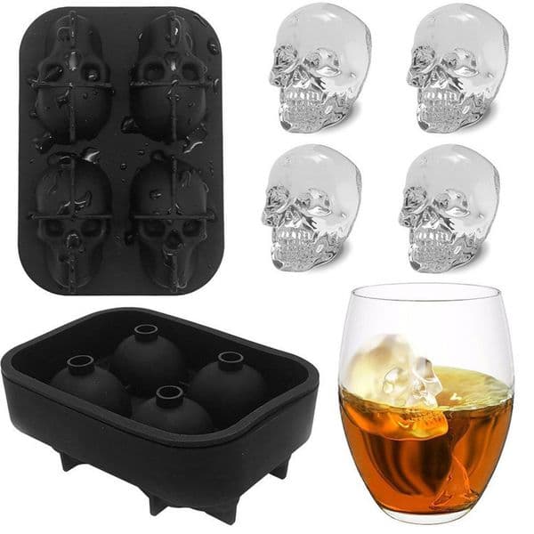 Skull Tray Cube 3D Silicone Mold DIY Maker Household Use Cool Whiskey Wine Kitchen Tools Chocolate Pudding Ice Cream Moulds