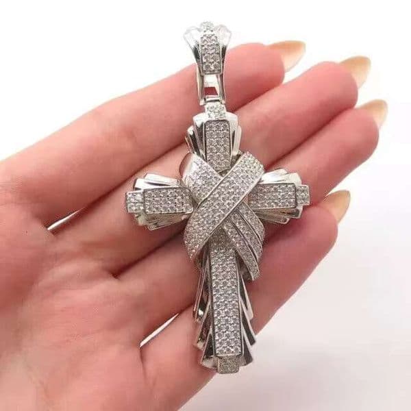 Moissanite Cross Men's Pendant 14k White Gold Plated Sier 3.20Ct Round Cut