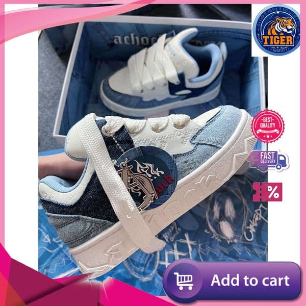 ddmytiger Thick Spring New Soled All Match Casual Sneakers Female National Trend Niche Denim Blue Couple Bread Shoes Male Outdoor Shoes