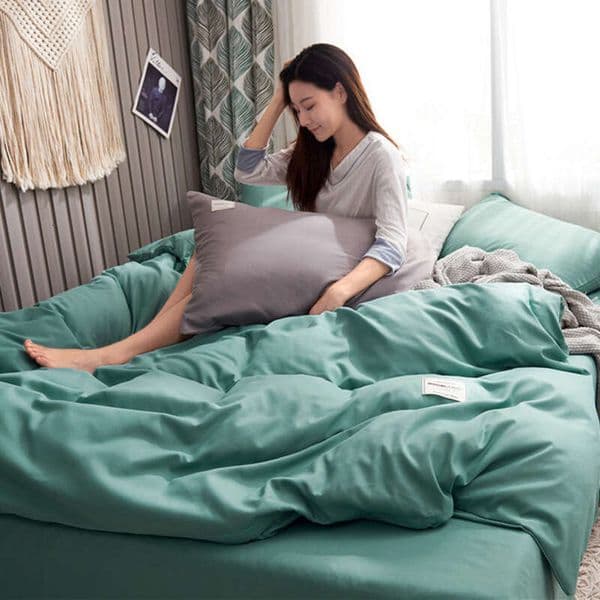 Pillow Sham Sheet Set Solid Color Double Panel Brushed Four Piece Set Imitating Pure Cotton Bedding For Students Duvet Covers