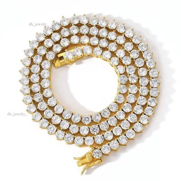 BES Fashion 4 MM Thick Tennis Chain Necklace Iced Out Cubic Zircon Gold Plated Hip Hop Style Brass Jewelry for Men's Parties