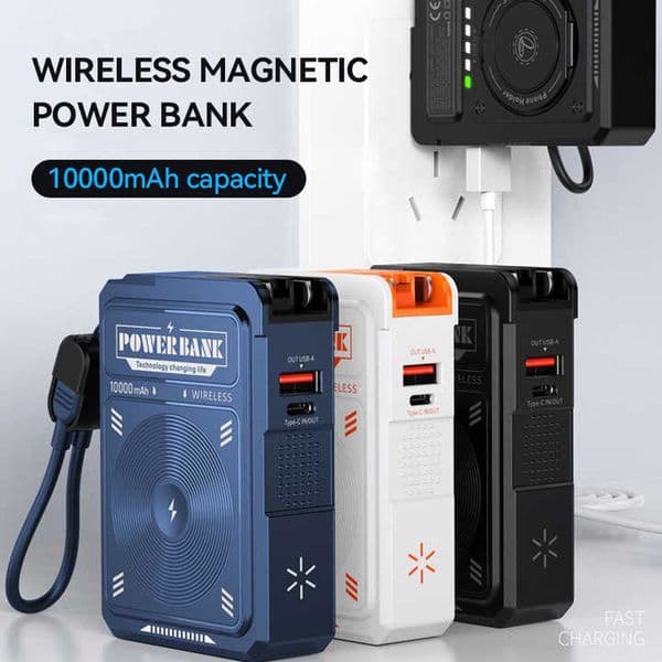 New Arrival 10000mAh Power Bank Fast Charger Magnetic Powerbank External Battery AC Plug Charger with Charging Cable Keychain with box