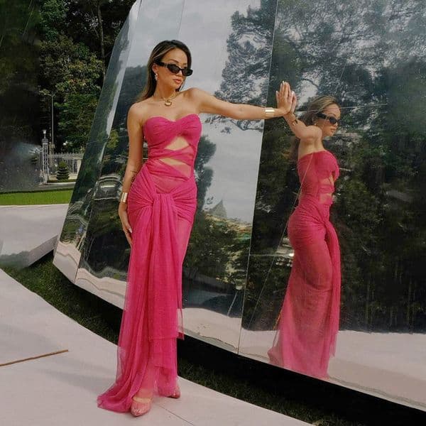 Feng 2024 Spring New Womens Fashion Sexy Bra One line Neck Perspective Tie Slim Fit Dress for Women