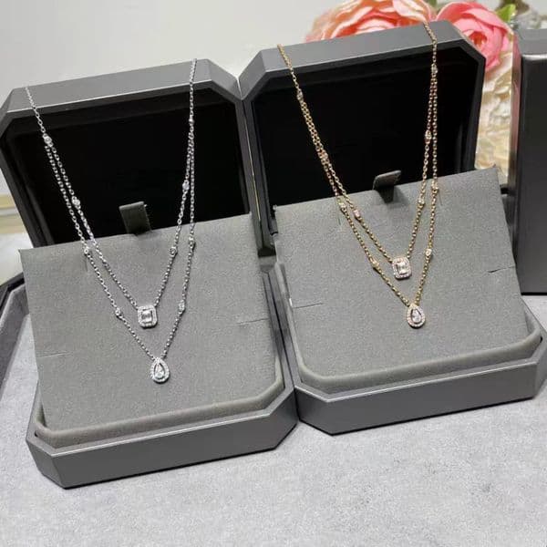 Pendant Necklaces Luxury double row moissanite chain choker necklace for women ice square diamond silver 18k rose gold classic drop designer