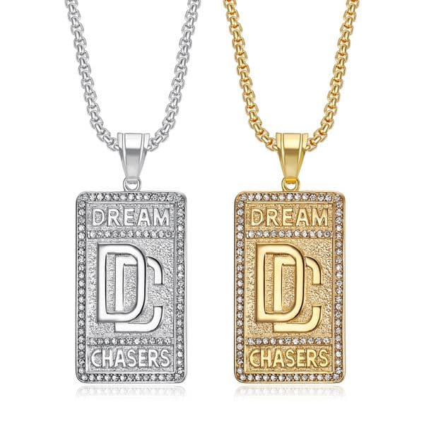 Titanium Steel Gold-plated Zirconium-inlaid DC Square Pendant Necklace Men's European and American Trendy Hip-hop Jewelry
