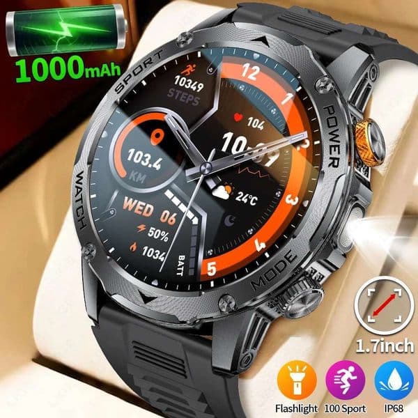 LIGE New Smart Watch Men 1000mAh Large Capacity Battery Outdoor Flashlight Bluetooth Call Waterproof Sport Fiess Smartwatch
